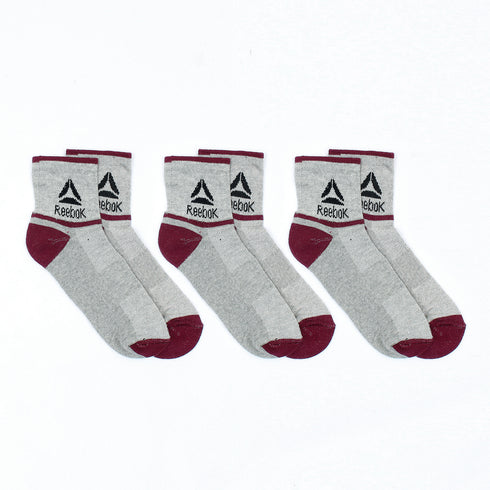 Reebok Ankle Socks Pack of 3 Grey & Maroon